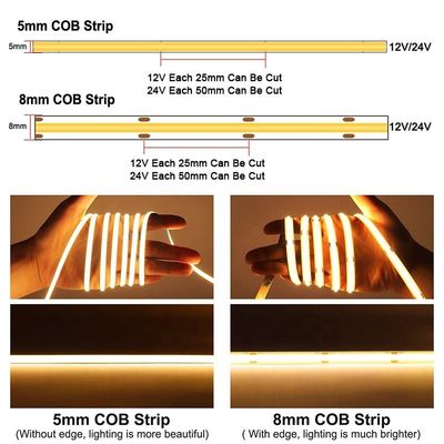 100lm/w DC 12V24V 8mm 320leds bleu flexible COB LED Strip Light pour le cabinet chambre à coucher décoration de la cuisine