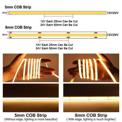 Personnalisation COB LED Strip Light IP20 8mm 12V24V 320leds rose pour l'intérieur et l'extérieur