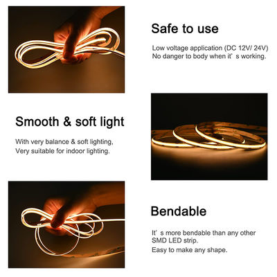384 puces/m COB haute luminosité DC12V24V chaud 3000K LED Strip Light pour le meuble de rétroéclairage de télévision