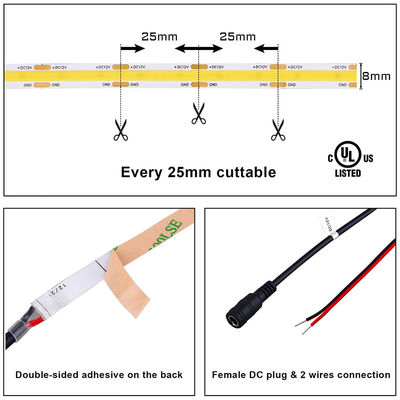 384 puces/m COB haute luminosité DC12V24V chaud 3000K LED Strip Light pour le meuble de rétroéclairage de télévision