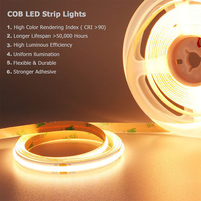 3- haute luminosité COB LED Strip Light 480leds 8mm10mm 3000K4000K6500K chaud naturel blanc