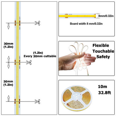 Non étanche à l'eau 12V24V 8mm10mm 480Leds 6500K Blanc CE RoHs COB LED flexible