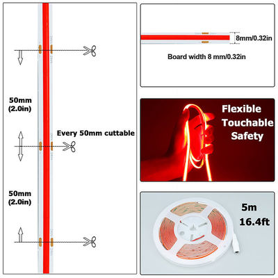 COB LED Strip Light IP20 8mm 12V24V 480leds rouge pour la décoration intérieure et extérieure