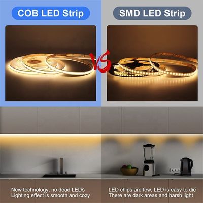 Éclairage à bande LED à COB étanche IP20/IP65 8mm 12V24V 320Leds 2700K Un centimètre de coupe 3-