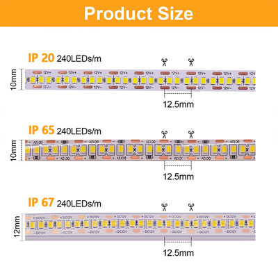 Lumières LED à bande LED à l'épreuve de l'eau SMD2835 240 leds 8mm 24v 12v 3000K 4000K 6500K IP67 IP65 IP20
