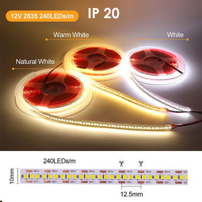 Lumières LED à bande LED à l'épreuve de l'eau SMD2835 240 leds 8mm 24v 12v 3000K 4000K 6500K IP67 IP65 IP20