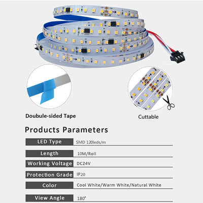 12v24v 8mm 120leds 4000K électroplate naturelle SMD2835 lumière à bande LED avec Dimmer
