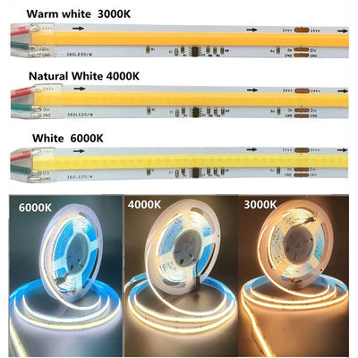 12v24v 8mm 360leds 4000K Blanc COB SMD2835 Lumière à bande LED pour des applications polyvalentes
