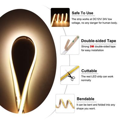 IP20 DC12V24V 8mm10mm Largeur 480Leds 3000K4000K6500K Flexible COB LED Strip Light pour la décoration extérieure et intérieure