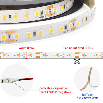 12v24v 8mm 6500K Blanc 120 leds Plaque électroplate SMD2835 LED Strip Light avec CRI Ra 90