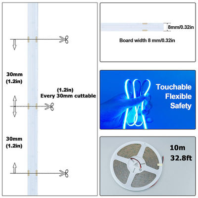 CE LVD EMC ROHS FCC REACH ERP2.0 certifié Lumière à bande LED COB bleu glace de 8 mm de largeur