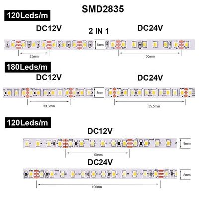 CCT 12V24V 8mm 120leds 3000K-6500K 35Copper Led Strip Light pour le meuble de rétroéclairage de télévision