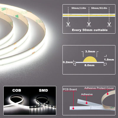Lumière à bande LED 8mm10mm 480leds 3000K4000K6500K chaude Blanc naturel lumière COB flexible