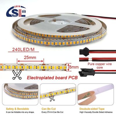 DC12V / 24V SMD2835 PCB électroplate 240Ds 8mm Ra 80 4000K LED Light Strip pour la maison