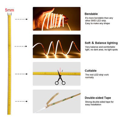 CE RoHs IP44 Ra80 COB LED Strip Light 8 mm Largeur 110V/220V 320Leds 3000K4000K6500K 3