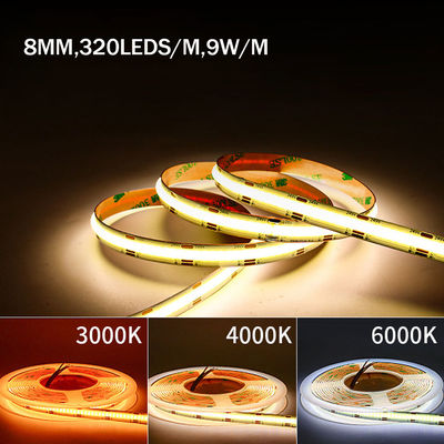 Personnalisation imperméable à l'eau DC12V24V 8mm10mm Largeur 3000K 6500K CCT COB LED Strip Light