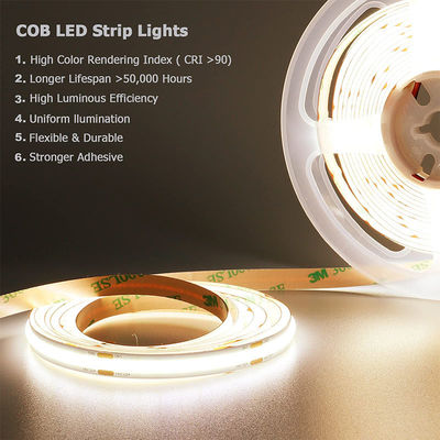 8mm10mm largeur DC12V24V 3000K4000K6500K flexible COB LED Strip lumière avec le matériau