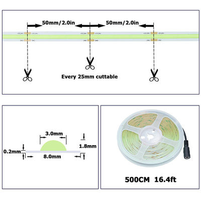 DC12V24V 480LEDs Ra90 8mm10mm Largeur vert flexible COB LED Strip lumière pour l'éclairage