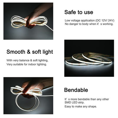 DC 12V24V 8mm10mm Largeur 320Leds 6500K Blanc Haute luminosité Flexible COB Led Strip Light pour la cuisine et le salon