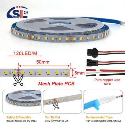 Éclairage à bande LED à haute luminosité 12V 8mm 120 leds SMD2835 avec carte CCT double face