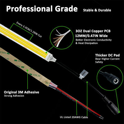 Lumière à bande LED haute densité 8mm10mm 320leds 6500K Blanc COB pour la décoration intérieure