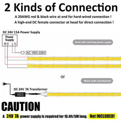 DC12V24V 8mm10mm 320leds 3000K chaud et flexible COB LED Strip Light pour la décoration intérieure