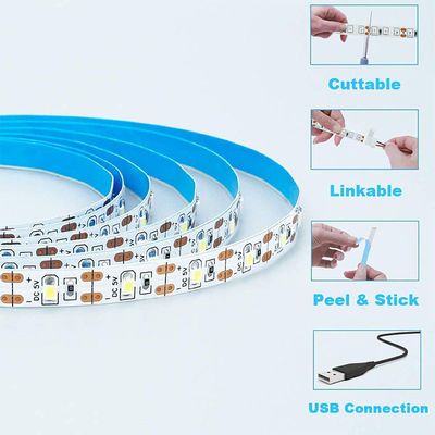 3- 120° Angle du faisceau 5v 120leds 8mm 4000K naturel Une lumière une coupe SMD2835 LED Strip Light