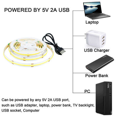 5v 320leds 8mm 6500K COB blanc LED Strip Light pour l'éclairage de la vie par commande de commutateur