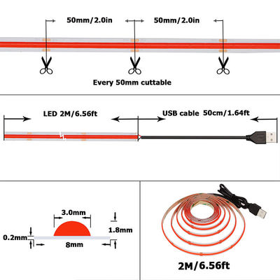 12V Dimmable rouge COB LED Strip Light pour la décoration intérieure et extérieure 8mm 320 LED