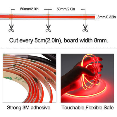 12V Dimmable rouge COB LED Strip Light pour la décoration intérieure et extérieure 8mm 320 LED