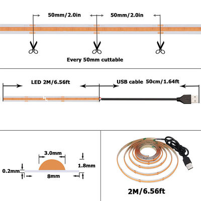 Mode de commande Wifi 12v24v 8mm 320leds violet haute luminosité COB LED Strip Light 0,06kg