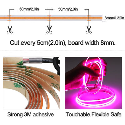 Mode de commande Wifi 12v24v 8mm 320leds violet haute luminosité COB LED Strip Light 0,06kg
