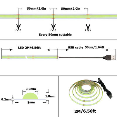 Green COB LED Strip Light 8mm 320leds 12v24v pour une longue durée de vie extérieure et intérieure