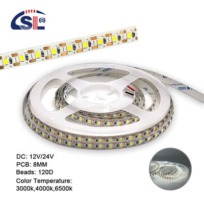 2200 lm Haute luminosité 2835 120 led/m LED bande 8 mm largeur 12V 24V bande lumineuse à coupe simple