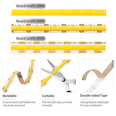 Lumière à haute luminosité DC12V24V 8mm10mm 480Leds 3000K chaud COB LED Strip Light NON étanche
