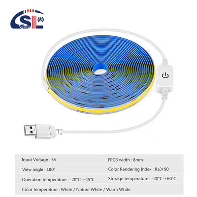 Matériau de cuivre d'entrée 5V DC COB 320LEDs IP20 Ra 90 LED Light Strip pour l'éclairage domestique