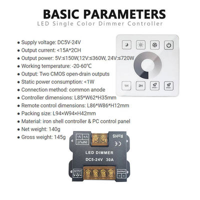 Contrôleur de lumière LED sans fil RF touch panel pour les lumières monochromes bicolores et RVB