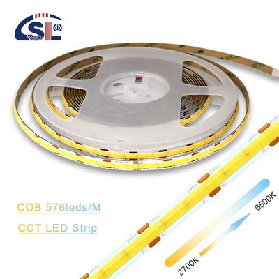 Lumière à bande flexible 576 LED/m 12V 24V DC 2 fils CCT COB Strip Light pour projets d'éclairage