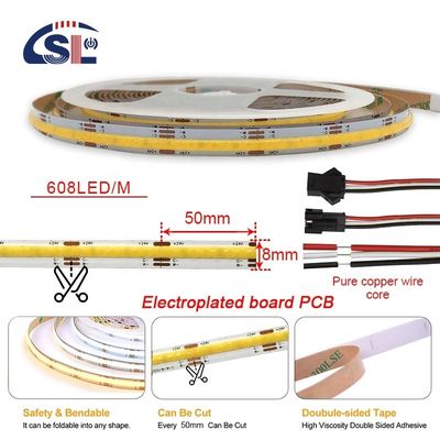 Lumière à bande flexible 576 LED/m 12V 24V DC 2 fils CCT COB Strip Light pour projets d'éclairage