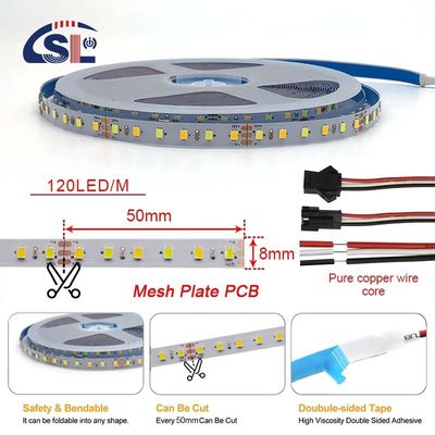 120 leds CCT LED Strip Light 2700k-6500k 5/10M/Roll 12/24V DC Voltage d'entrée DC 24V