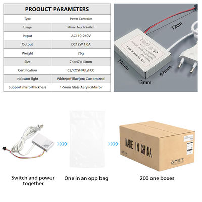 60W 12V Défonceur avec une touche une couleur sélectionnée LED Dimmer Mirror Touch Sensor Switch