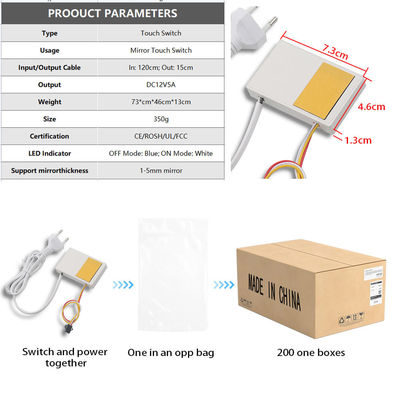 12V 1A 12W Commutateur tactile intégré spécial personnalisé pour miroirs de vanité de salle de bain