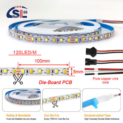 Décoration intérieure Haute luminosité 12v24v 10mm 120leds 3000K-6500K CCT Flexible à double couleur COB Led Strip Light