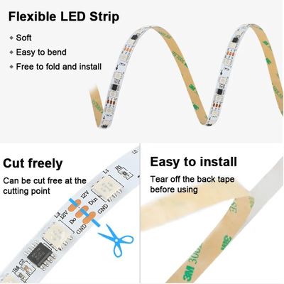 12V WS2811 60Leds Magic Digital Multi Color 5050 Ruban LED RVB adressable Pixel Contrôleur de décoration blanc chaud IP20