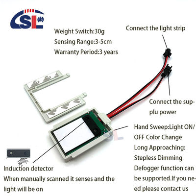 DC12V Lumière LED de salle de bain à balayage à la main en une ou trois couleurs Commutateur de capteur de gradation