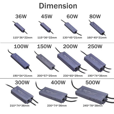 Transformateur lumineux LED à tension d'entrée de 24 V IP67 étanche pour l'extérieur 60W 200W 400W 500W