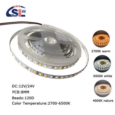 CCT haute luminosité 8mm 120LEDs 3000K-6500K double couleur SMD2835 LED Strip Light avec 3-