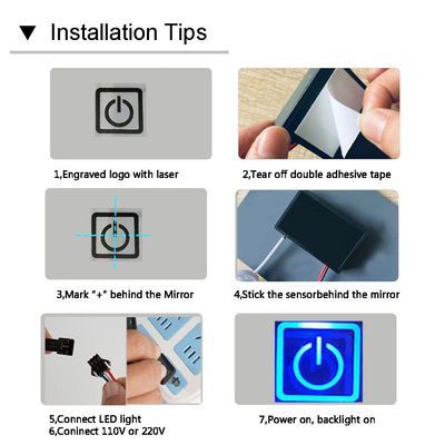 Commutateur à écran tactile 60W à LED à trois couleurs pour miroir de salle de bain personnalisé