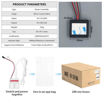 12V24V 5A 60W Détecteur de brouillard à une clé Une couleur sélectionnée Rétroviseur de salle de bain Capteur tactile