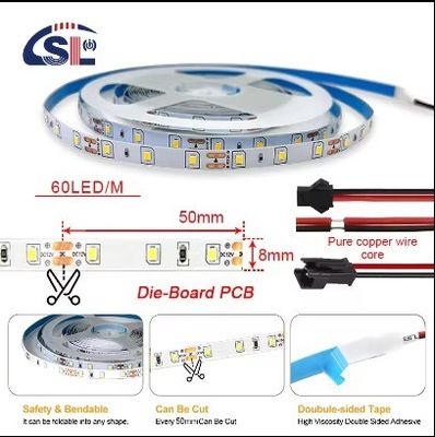 DC12V SMD2835 60D 8mm 1100-1200LM 12000K Ra70 Plaque de découpe sous pression Lumineuses LED pour miroirs intelligents